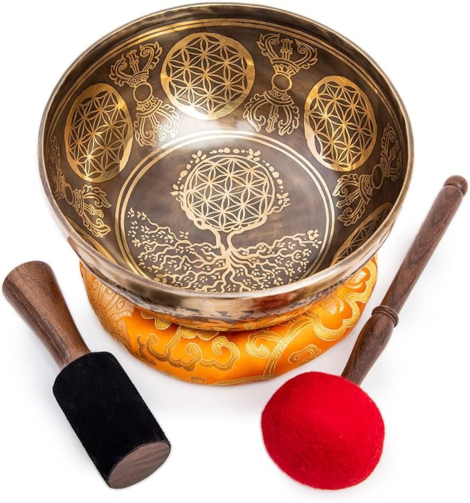 Large Tibetan Singing Bowl Set - 9" Master Healing Grade For Sound Bath Chakra 7 Metal Meditation Yoga By Himalayan Bazaar HimalayanBazaar