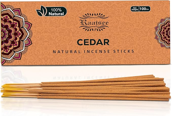 Raajsee Cedar Incense Sticks, 100%-Natural Charcoal Free Organic Non Toxic Clean Burning Handmade Insence Sticks 100 gm Pack, Meditation Gifts – Spritual Cleansing RAAJSEE