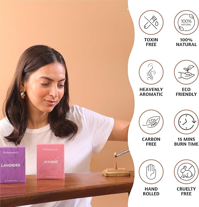 Folkulture Incense Cones Scented | Set of 2 Inscents-Cones (30 Cones) | Lavender & Jasmine | Variety Pack Insence Cones for Relaxation and Meditation | Isenses for Gifts for Her