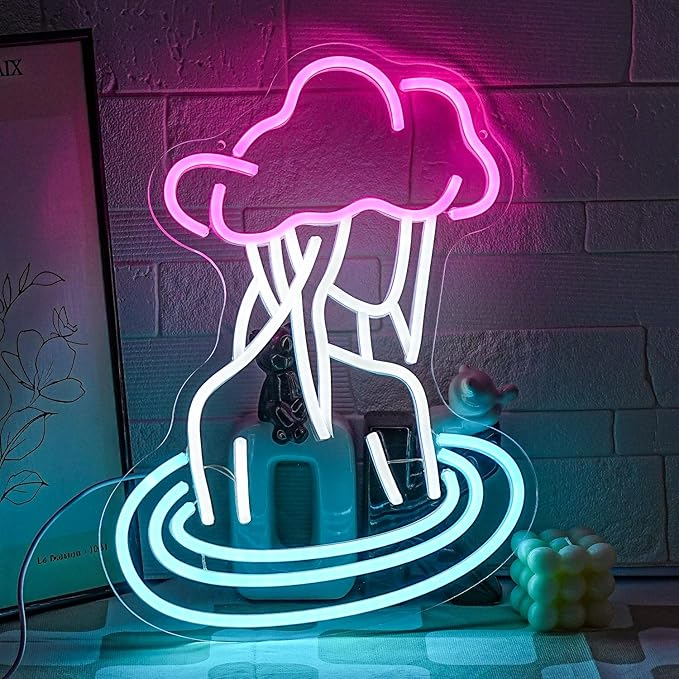 Lady Neon Signs for Wall Decor, Pink White Cloudy neon light LED Light Sign, USB Light Up Sign Neon with Dimmable Switch for Bedroom Birthday Party Decoration - Bloomnest