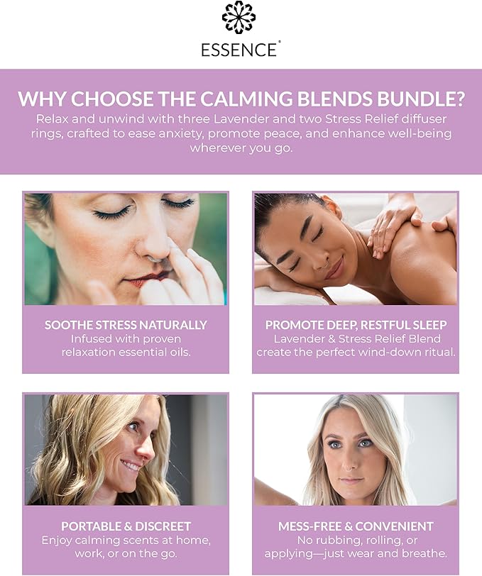 Essence Nasal Diffuser Calming Bundle – Aromatherapy Essential Oil Silicone Nose Rings for Stress & Sleep Support – Wearable Lavender & Stress Relief Blends for Relaxation & Nighttime Use - Bloomnest