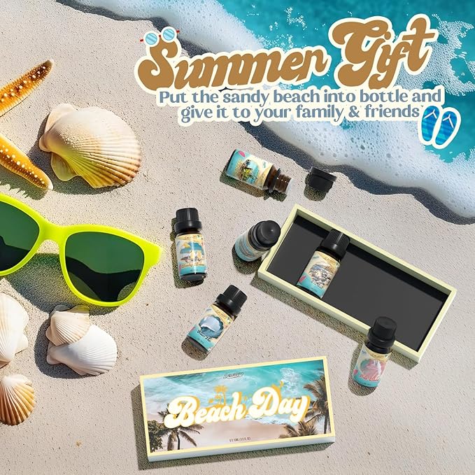 SALUBRITO Beach Fragrance Oils Set, Summer Essential Oils for Diffuser, Candle, Soap Making, Beachy Breeze, Sea Salt, Pink Island, Ocean Air, Island Time, Mint Mojito Scented Oil - Bloomnest