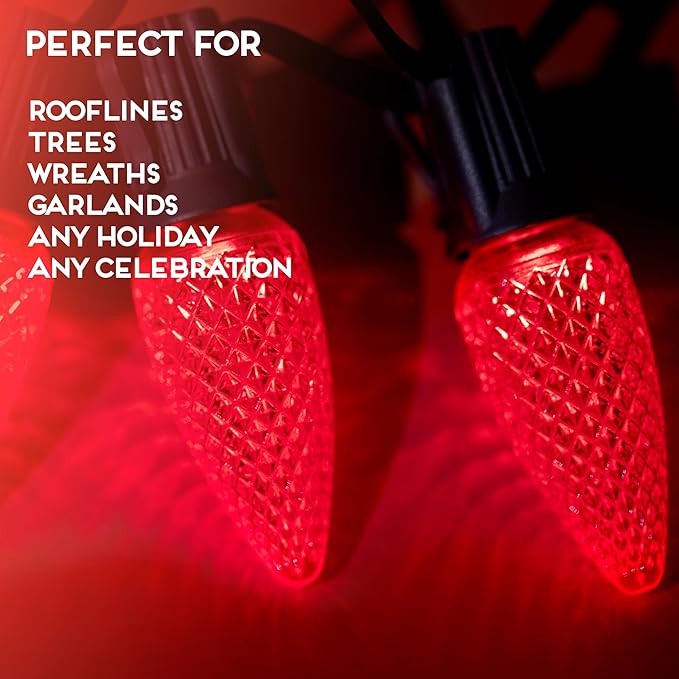 HLO Lighting Set of 500 Red C9 Faceted LED Christmas Light Bulbs for Indoor & Outdoor Use | Durable Replacement Bulbs - Bloomnest