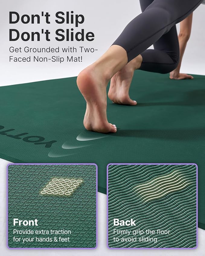 YOTTOY Large Yoga Mat (75 * 52 * 1/2inch),Extra Wide TPE Exercise Mat,Non-Slip Workout Mat for Pilates, Fitness, Barefoot, Home Gym Studio with Strap and Towel - Bloomnest