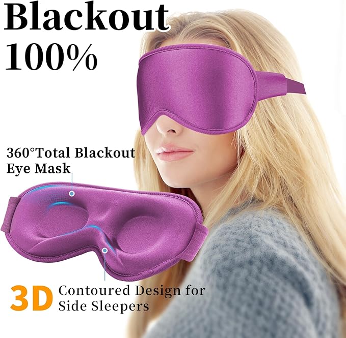 3D Sleep Mask for Men&Women, 2 Pack Contour Eye Masks for Sleep, Side Sleeping Mask for Men&Women, Blackout Eye Mask for Sleeping Eye Mask, Airplane Travel Essentials for Men, Meditation Black&Purple - Bloomnest