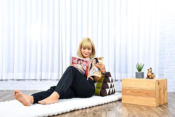 Leewadee Triangle Cushion – Comfortable Backrest for TV or Reading, Incline Pillow for Relaxing Made of Kapok, 20 x 13 x 13 inches, Brown Green - Bloomnest