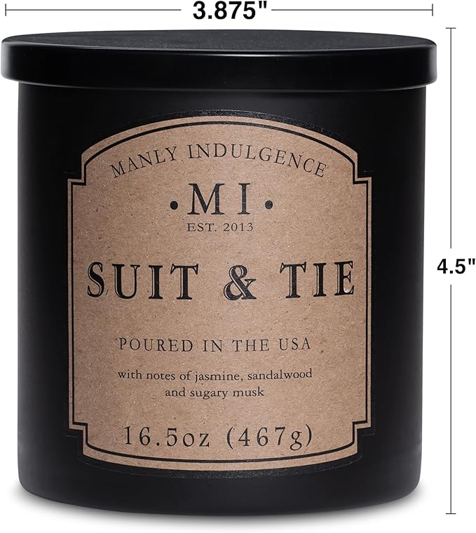 Manly Indulgence Suit & Tie Scented Candles for Men, 16.5 oz Single Wick, Premium Soy Blend Wax, 60H Burn, Candles for Home Scented – Made in The USA - Bloomnest