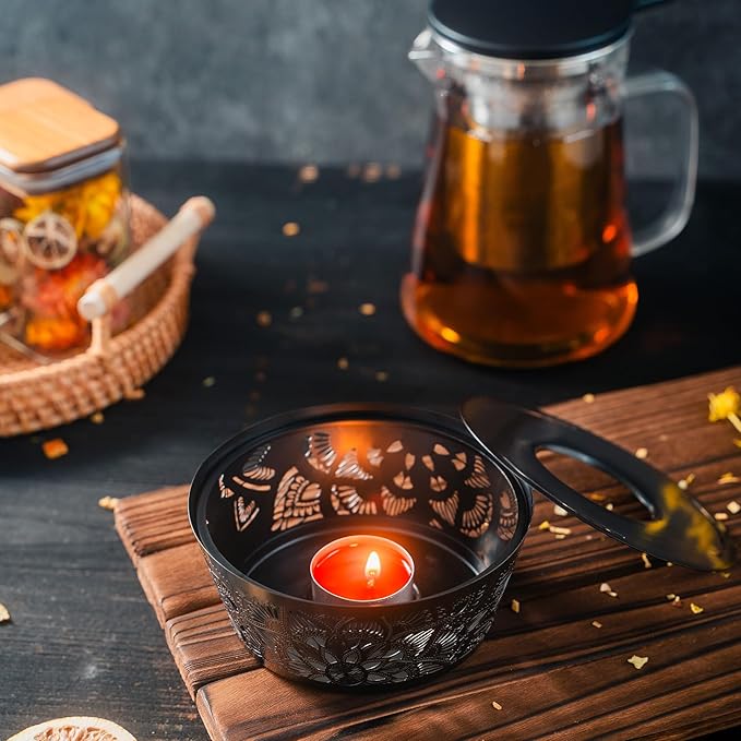 Elegant Glass Teapot with Built-In Tea Infuser & Stainless Steel Candle Warmer Base - 500ml, Premium Gift Set for Tea Lovers, Perfect for Brewing and Keeping Tea Warm (500ml) - Bloomnest