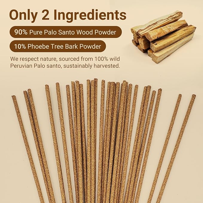 Palo Santo Incense Sticks (30 Sticks), 100% Natural sustainably harvested Peruvian Palo Santo, Suitable for Meditation, Relaxation, and Spiritual Purification - Bloomnest