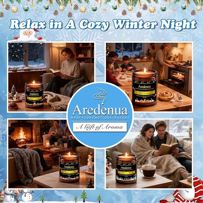 Winter Candles - Warm Cashmere Candle | Warm & Cozy Holiday Scented Candles - 7oz Jar Soy Candle for Winter Home, Holiday & Christmas Gifts for Women Men - Bloomnest