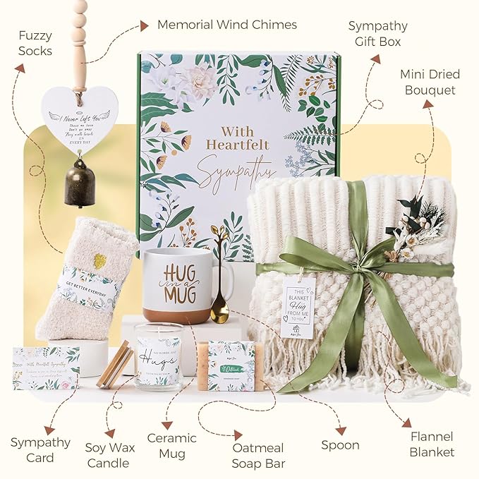 Sympathy Gifts for Loss of Loved One Care Package for Women Sympathy Gift Baskets Bereavement Miscarriage Grief Condolences Gifts for Mother Friend Sorry for Your Loss Basket with Memorial Wind Chimes - Bloomnest
