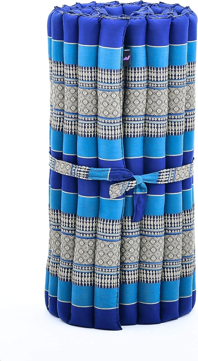 Leewadee - Foldable Floor Mattress - Japanese Roll Up Futon -Trifold Tatami Mat- Guest Floor Bed - Camping Mattress - Thai Massage Mat, Kapok Filled, 75 x 28 inches, Blue - Bloomnest