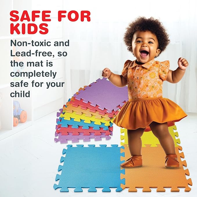 MEDca Floor Mat 60-Tiles Exercise Mat Solid Foam EVA Playmat Kids Safety - Receive 10-Pcs of Each Color, Red, Blue, Green, Yellow, Purple, Orange - Bloomnest