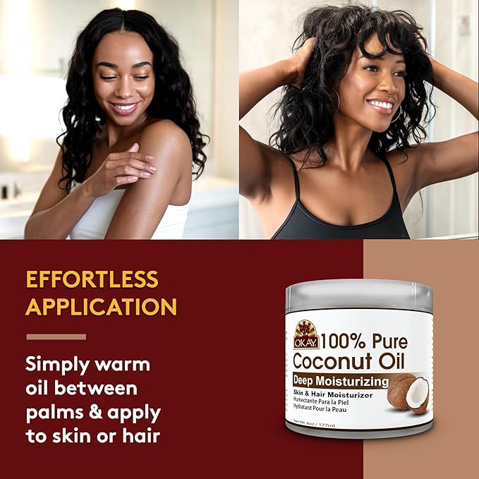 Okay 100% Pure Coconut Oil for Hair & Skin - Coconut Oil for Women & Men, Perfect for Hair & body, Natural Massage Oil & Moisturizer - 6 fl oz Jar (Pack of 1) - Bloomnest
