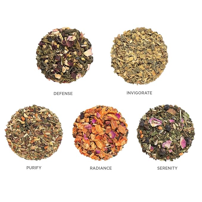 Tea Forte Wellness Tea Assortment Single Steeps Loose Leaf Premium Tea Gift Set Sampler, 15 Count 3 of Each Assorted Blends, Pre-Portioned Single Serve Pouches, Steeps 12 oz