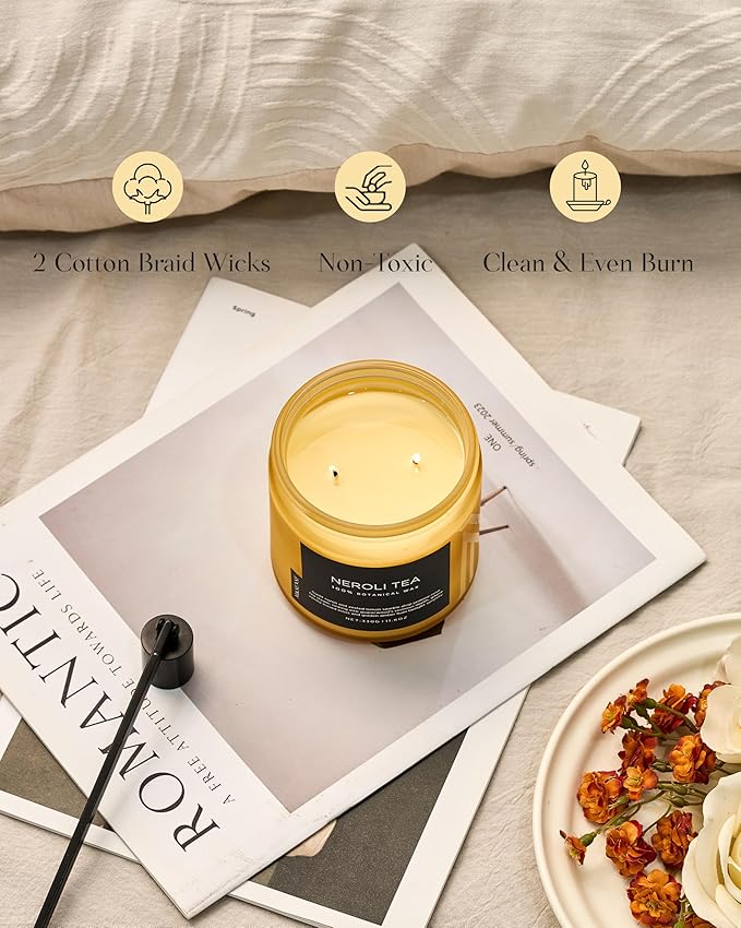 M&SENSE Neroli Tea Scented Candle - 11.6oz Natural Soy Wax Non Toxic 70-Hour Burn, 2-Wick Citrus Scent Candle for Stress Relief & Relaxation - Slow-Burning Home Fragrance Gift for Holiday - Bloomnest