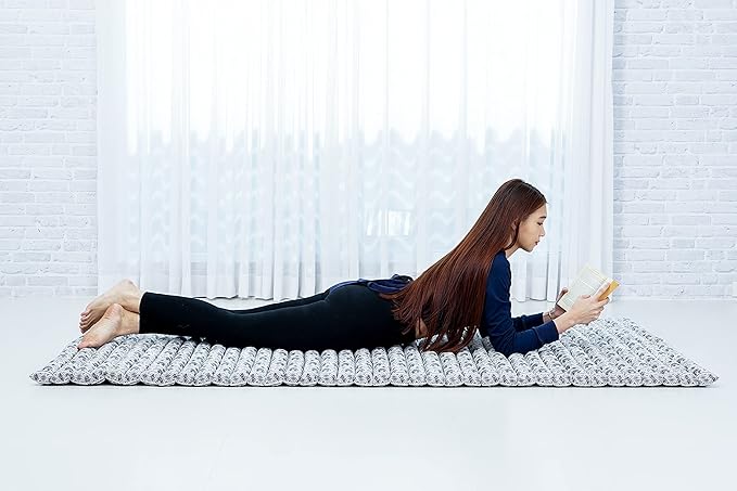 Leewadee - Kapok Roll Mat – Handcrafted Folding Sleep & Relaxation Mattress from Thailand, Ideal as Guest Bed, Camping Mat, Yoga Mat or Traditional Futon, 75 x 39 inches, Black White - Bloomnest