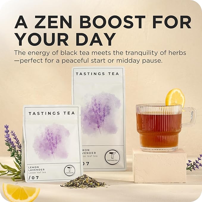 Tastings Tea Lemon Lavender Loose Leaf, 4.5 oz | Black Citrus Blend & Fruit Infusion | Medium Caffeine | Natural Antioxidants for Wellness | Small Batch & Sustainably Sourced | Resealable Pouch - Bloomnest