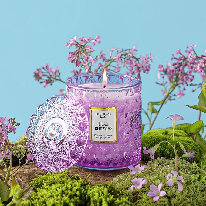 Chloefu LAN Lilac Blossoms Scented Candle, Highly Floral Fragranced Candle, Natural Soy Wax Candle Gift, Candles Gifts for Women, 55 Hours Long Burning, Home Decorative, 8.1 oz - Bloomnest