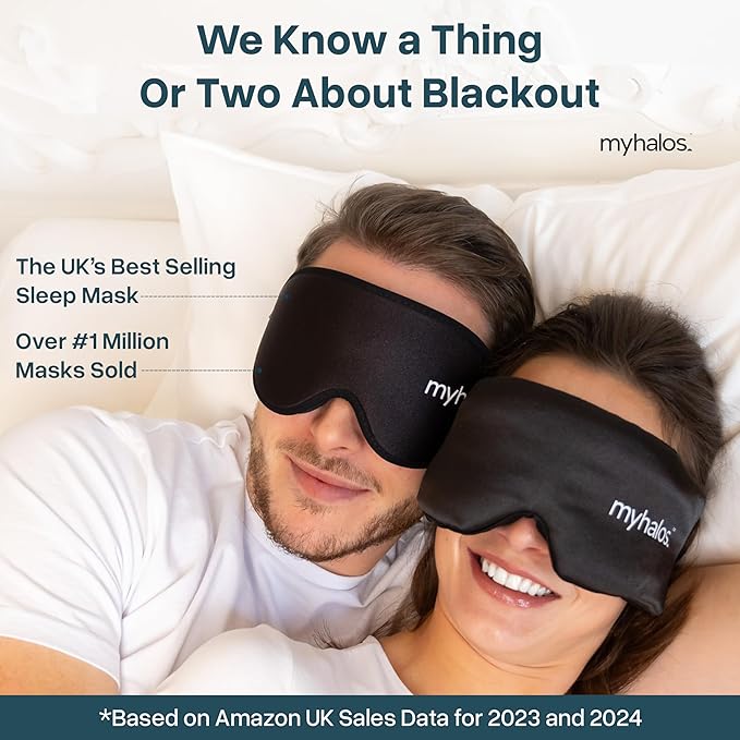 MyHalos 3D Mulberry Silk Sleep Mask for Women & Men with Cups, Blackout - Silk Eye Masks for Sleep Anywhere, Travel, Night, Face, Side - Eye Cover, Sleeping Mask, Eyemask, Sleepmask, Black - Bloomnest