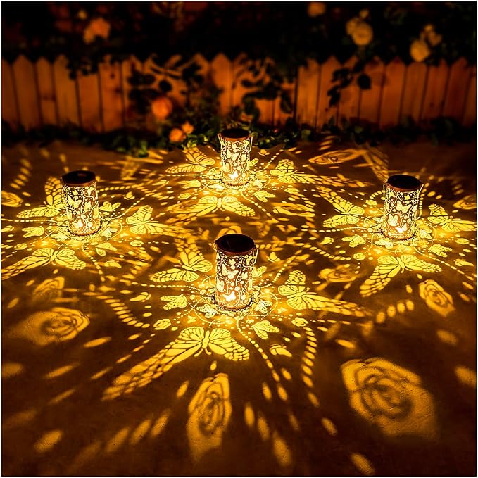 2 Pack Butterfly Solar Lanterns Outdoor Waterproof Hanging Solar Lights Butterfly Gifts for Women Men Metal Decorative LED Lights for Garden Decor,Yard,Patio,Lawn,Tabletop,Pathway,Landscape - Bloomnest