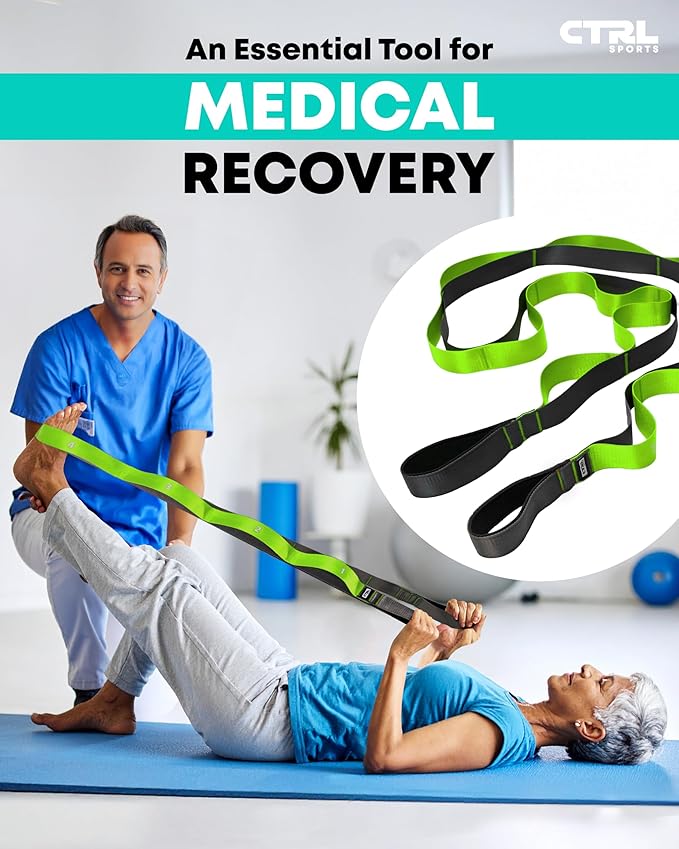 Stretching Strap with Loops - Non Elastic Stretch Band for Physical Therapy, Yoga Strap for Stretching Equipment, Stretch Bands for Exercise and Flexibility - Fascia, Hamstring & Leg Stretcher Belt