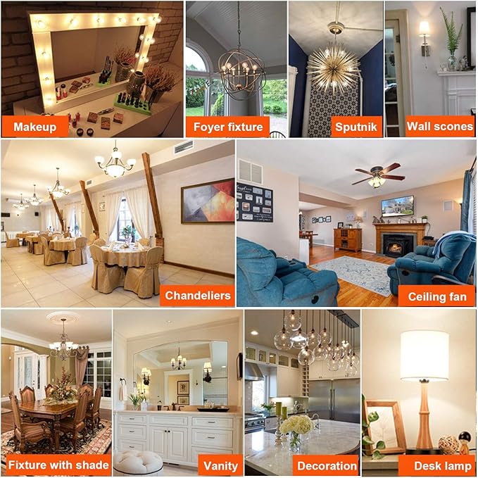 LiteHistory Dimmable G16.5 LED Light Bulb 6W Equal 60W 600lm AC120V Candelabra Bulb 60W for Chandeliers, Ceiling Fan, Vanity Warm White 2700K Globe Light Bulb 6Pack - Bloomnest