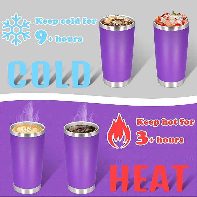 20 oz Tumbler with lid Double Wall Vacuum Insulated Tumblers Stainless Steel Coffee Mug Travel Coffee Tumbler Powder Coated Tumbler Cup Keep Hot&Cold - (PurPle 6 Pack)