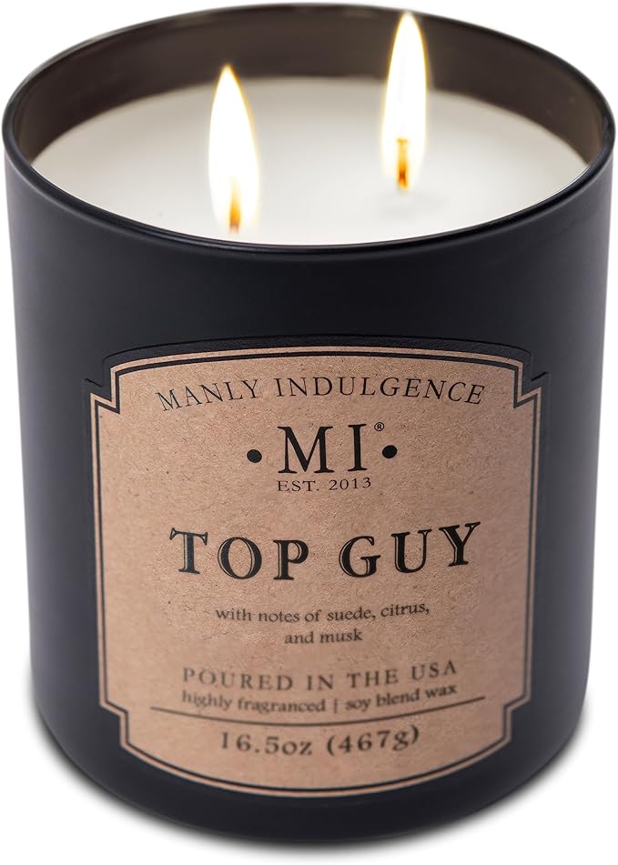 Manly Indulgence Top Guy Scented Candles for Men, 2 Wick, 16.5 oz, Premium Soy Blend Wax, 60H Burn, Candles for Home Scented - Made in The USA - Bloomnest
