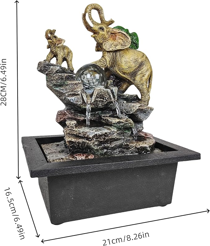 Decorative Elephant Cascade Tabletop Fountain with LED Globe, 3-Tier Design, A Quiet and Soothing Indoor Desktop Fountain - Bloomnest