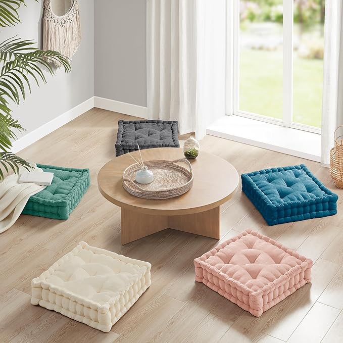 Codi INNA Floor Pillow Set of 2, Cute Cushions Sitting for Adults, Square Tufted Chenille Pillows Seat for Meditation, Living Room, Reading Nook, Navy 2 Pack