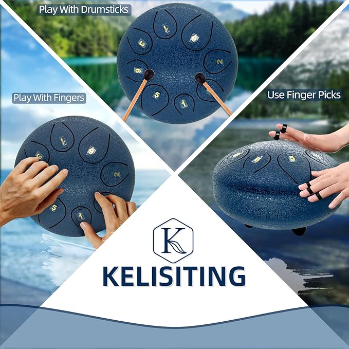 Steel Tongue Drum 6 Inch 8 Notes,C-Key Steel Hand Drum Instruments Set for Kids Adults,Navy Blue - Bloomnest