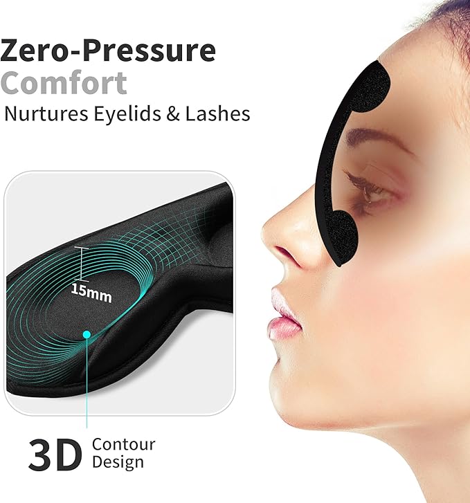 3D Sleep Mask for Men Women 2 Pack, Blackout Eye Mask for Sleeping Eye Mask for Side Sleeper, Memory Foam Adjustable&Washable, Airplane Travel Essentials Couples Yoga Meditation Office Black-Ice Silk - Bloomnest