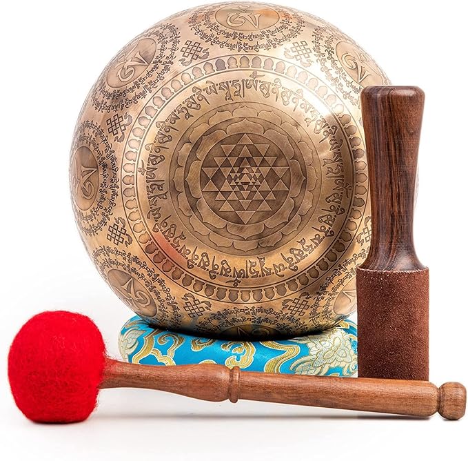 Large Tibetan Singing Bowl Set - 9" Master Healing Grade For Sound Bath Chakra 7 Metal Meditation Yoga By Himalayan Bazaar - Bloomnest