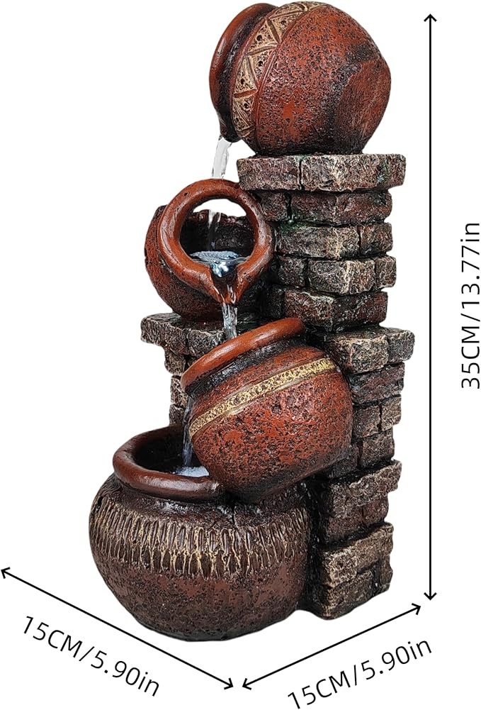 Indoor Desktop Fountain with Led Light - Layered Rock Waterfall Fountain, 13.77 x 5.9 x 5.9 inches, Silent Tabletop Water Feature Decor for Relaxation - Bloomnest