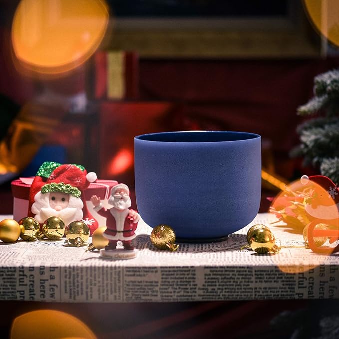 TOPFUND 440 hz Indigo A Note Crystal Singing Bowl Third Eye Chakra 8 inch with Heavy Duty Carrying Case and Suede Mallet