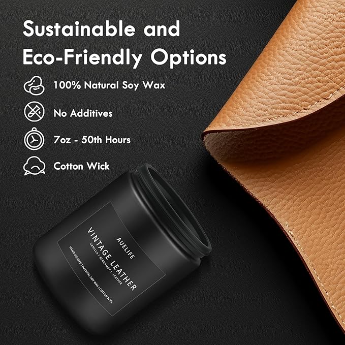 Vintage Leather Candle | Men Candles, Soy Candle for Home Scented - Man Scented Candles for Home, Men Gifts for Him - 7oz Black Jar Gifts for Friends - Bloomnest