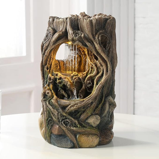 Kalona Tabletop Fountains Beautiful Stump Water Fountain Relaxation Raindrop Fountains Meditation Desk Fountain Artistic Waterfall Fountains Home/Office Decor(22013) - Bloomnest