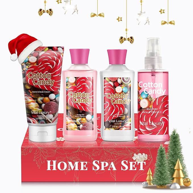 Cotton Candy Bath & Body Kit,3 Fl Oz-4PCS, Home Spa Set Including Body Lotion, Shower Gel, Body Cream, and Fragrance Mist-Ideal Skincare Gift - Bloomnest