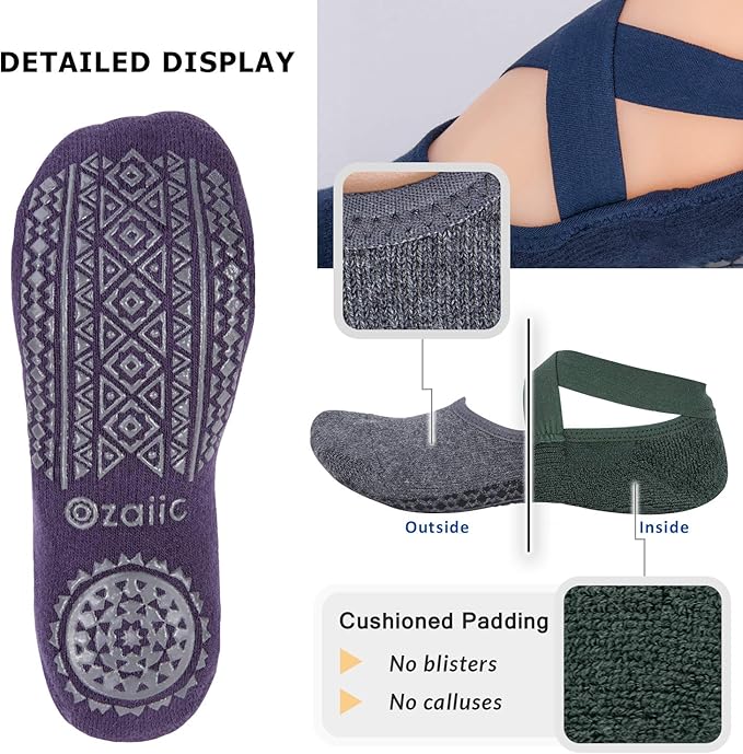 Ozaiic Pilates Socks for Women Non Slip Grip, Yoga Socks with Grippers for Barre, Hospital, Ballet, Dance, Barefoot Workout - Bloomnest