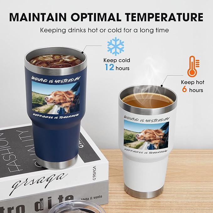 Personalized Custom Tumbler Print in USA 30oz Stainless Steel Coffee Cup with Lid & Straw Double Wall Insulated Tumbler with Colorful Text Logo Photo - Bloomnest