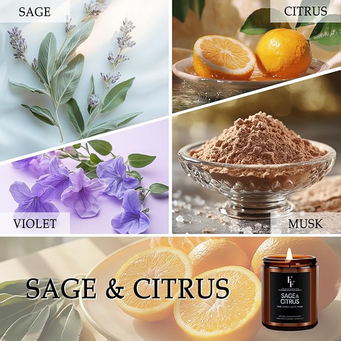Sage & Citrus Candle, Scented Candle for Home Soy Wax Candle, Aromatherapy Candle Gift for Women Men, 7oz - Bloomnest