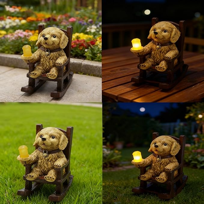 Outdoor Dog Statues Solar Garden Decor : Dog Figurine with Candle Lamp Decor,Unique Garden Art for Porch Patio Balcony Yard Lawn Ornaments - Birthday Christmas Housewarming Gifts for Grandma Mom Women - Bloomnest