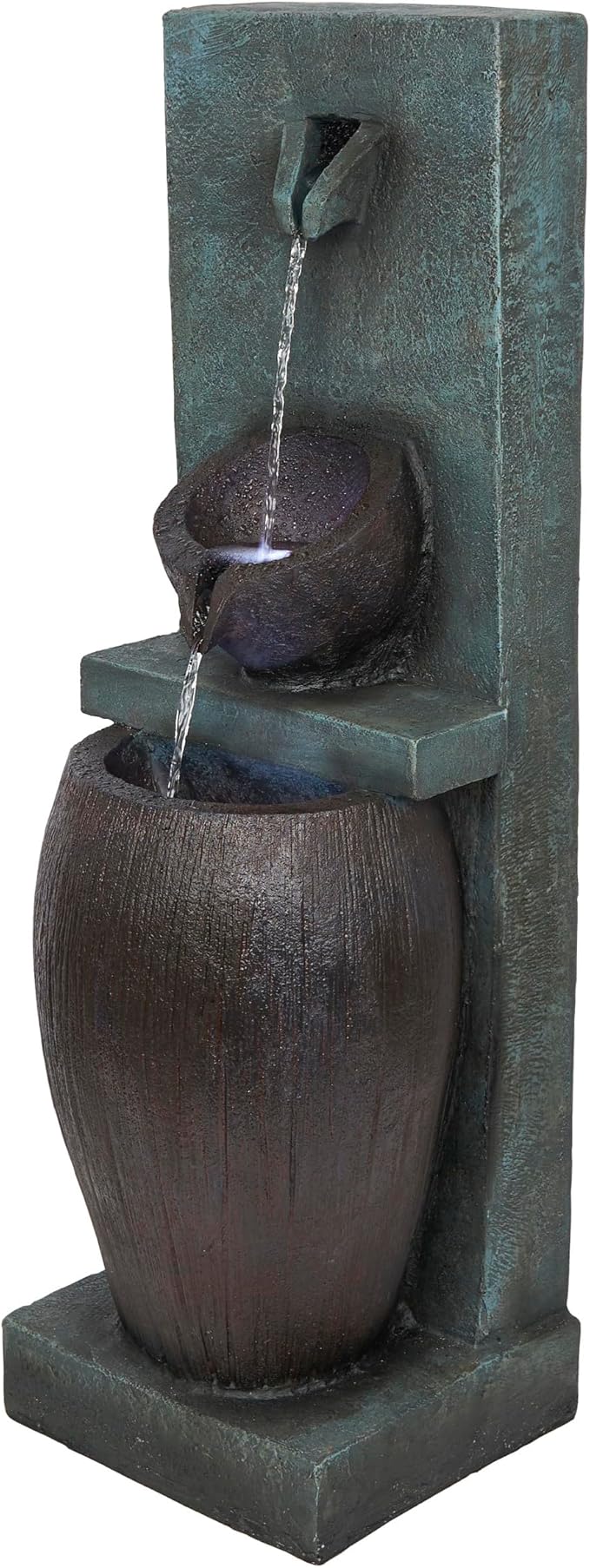 Alpine Corporation TZL388 32" 3 Tier Jar Fountain with LED Lights, Elegant Outdoor Water Feature for Garden, Patio, Backyard, Home Décor, Ceramic Water Fountain & Landscape Decorations, Gray - Bloomnest