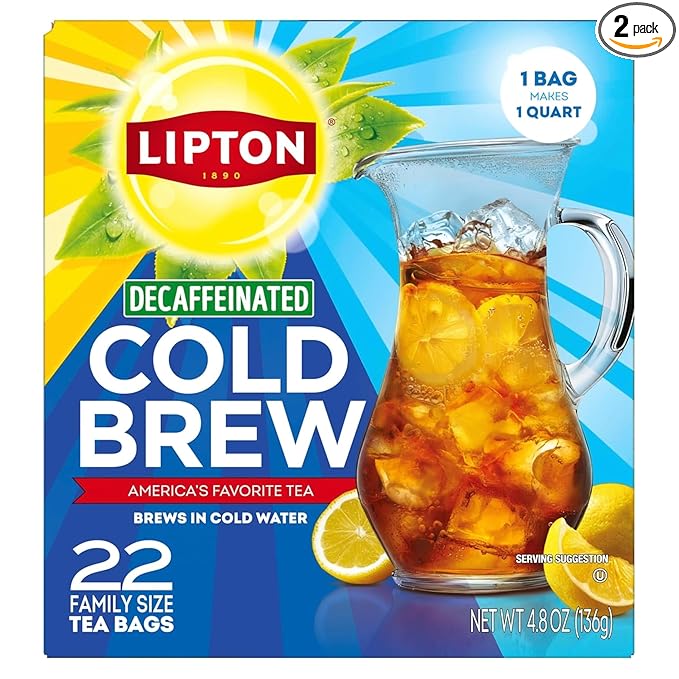 Lipton Cold Brew Decaffeinated Pitcher Size Tea Bags, 22ct tea bags - 2 Boxes - Bloomnest