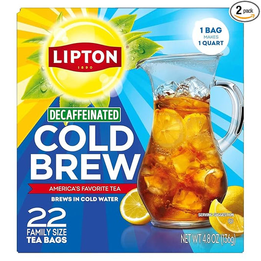 Lipton Cold Brew Decaffeinated Pitcher Size Tea Bags, 22ct tea bags - 2 Boxes - Bloomnest