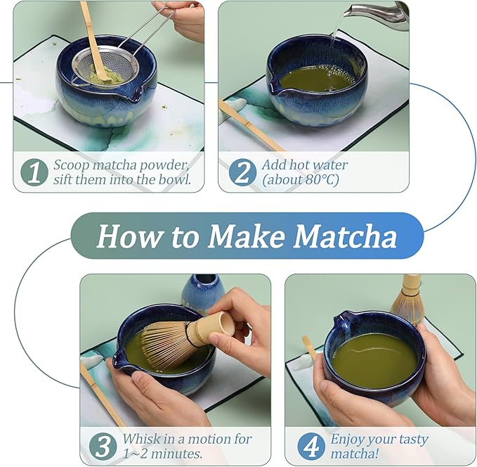 Matcha Whisk Set for Tea Lovers BittPicc 8Pcs Ceramic Matcha Tea Set with Bamboo Whisk, Bowl, Scoop & Holder - Gift for Starter Friend Family Traditional Japanese Tea Ceremony and Breakfast - Bloomnest