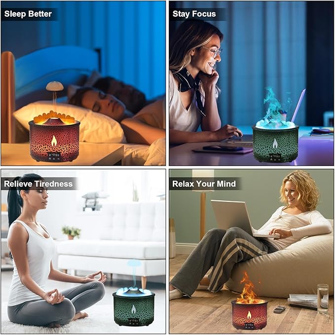 Volcano Humidifier Quiet Flame Diffuser: 300ml Spray Humidifier with 2 Modes Fire Mist Waterless Auto Shut Off Aromatherapy Diffuser with Remote Control for Bedroom Home, Office(Red & Blue) MINGPINHUIUSFeatured