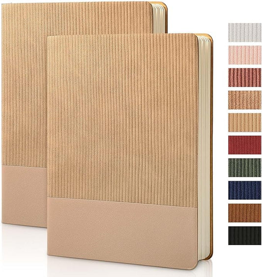 Lined Journal Notebook for Work College Ruled Note Book 5.79"x8.27" A5 PU Leather Daily Journaling 216 Pages for Women Men Writing Home School Supplies Business (Khaki 2pack) - Bloomnest