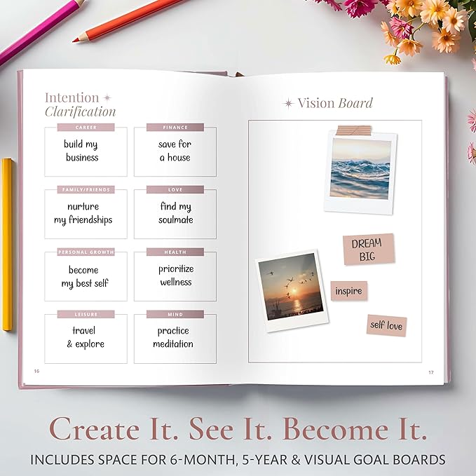 Manifestation Journal for Women - 12- Week Self Care Journal w/Vision Board, 100 Digital Affirmation Cards, Gratitude Prompts & Goal Setting, Meditation - Bloomnest